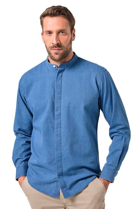 Džínová košile JP1880, dlouhé rukávy, stojáček, Modern střih, do 8XL