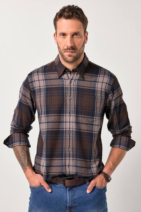 JP1880 geruit flanellen overhemd, lange mouwen, verborgen buttondown-kraag, Modern-Fit, tot 8XL