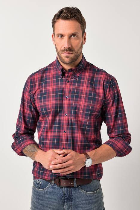 JP1880 geruit overhemd, lange mouwen, buttondown-kraag, Modern-Fit, tot 8XL
