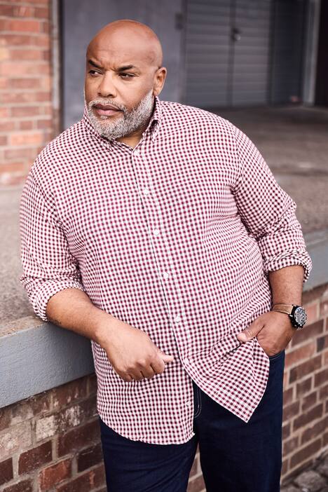 JPt1880 Ternet flannelsskjorte, modern fit, lange ærmer, buttondown-krave, op til 8XL