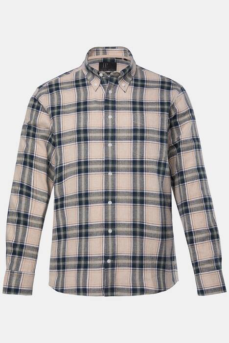 Camisa de franela con cuadros JP1880, manga larga, cuello abotonado, ajuste moderno, hasta la talla 8 XL