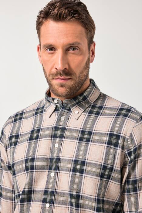 Camisa de franela con cuadros JP1880, manga larga, cuello abotonado, ajuste moderno, hasta la talla 8 XL
