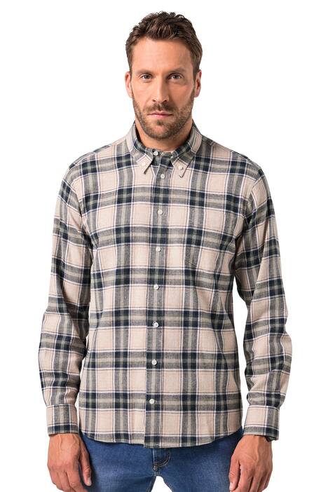 Kostkovaná flanelová košile JP1880, dlouhé rukávy, límeček s knoflíky, Modern střih, do 8XL