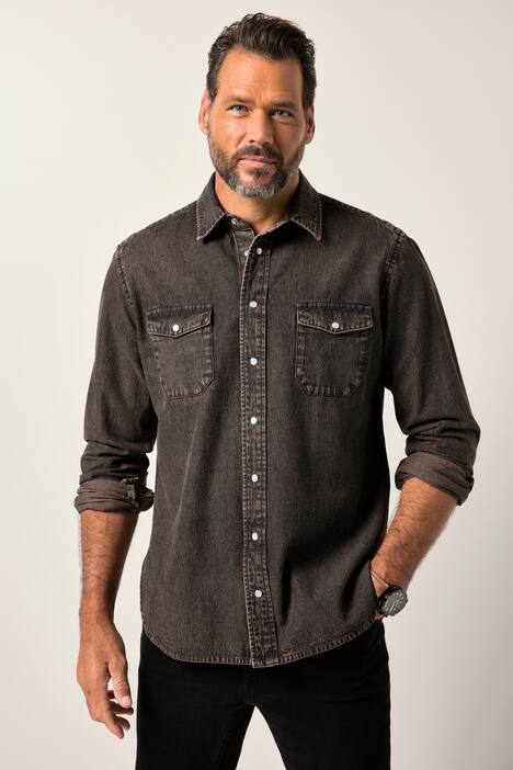 JP1880 color-denim overhemd FLEXNAMIC®, lange mouwen, kentkraag, Modern-Fit, tot 8XL