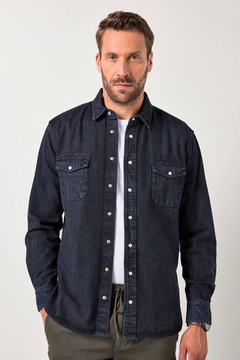 Chemise en jean coloré JP 1880, manches longues et col Kent, coupe Modern Fit avec finition FLEXNAMIC® - jusqu'au 8 