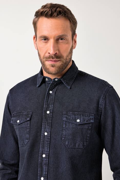 Chemise en jean coloré JP 1880, manches longues et col Kent, coupe Modern Fit avec finition FLEXNAMIC® - jusqu'au 8 