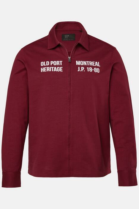 JP1880 sweatoverhemd, lange mouwen, Boxy-Fit, kentkraag, rits, borstprints, tot 8XL