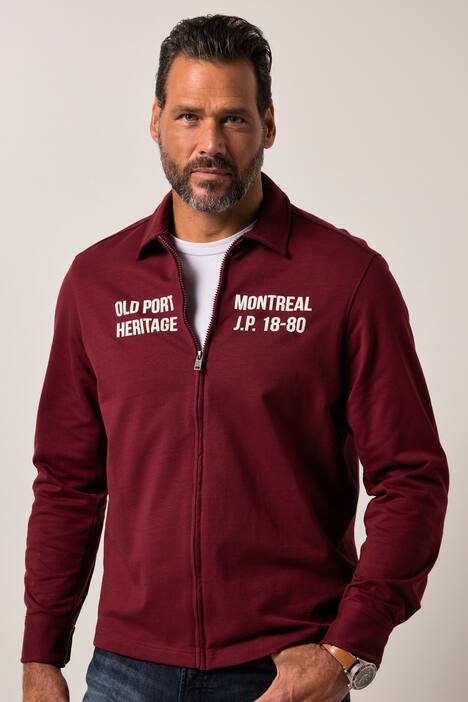 JP1880 sweatoverhemd, lange mouwen, Boxy-Fit, kentkraag, rits, borstprints, tot 8XL