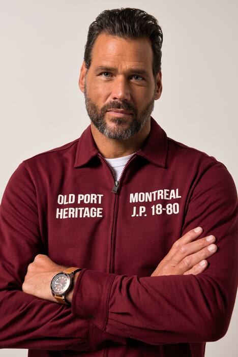 JP1880 sweatoverhemd, lange mouwen, Boxy-Fit, kentkraag, rits, borstprints, tot 8XL