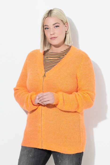 Strickjacke, Patentstrick, V-Ausschnitt, Langarm, Wollanteil