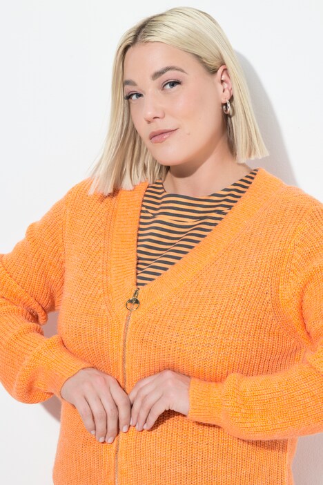 Strickjacke, Patentstrick, V-Ausschnitt, Langarm, Wollanteil