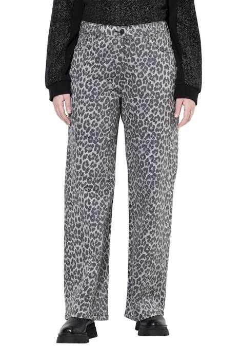 Džíny Mary, leopardí vzor, třásňový lem, strečový kepr
