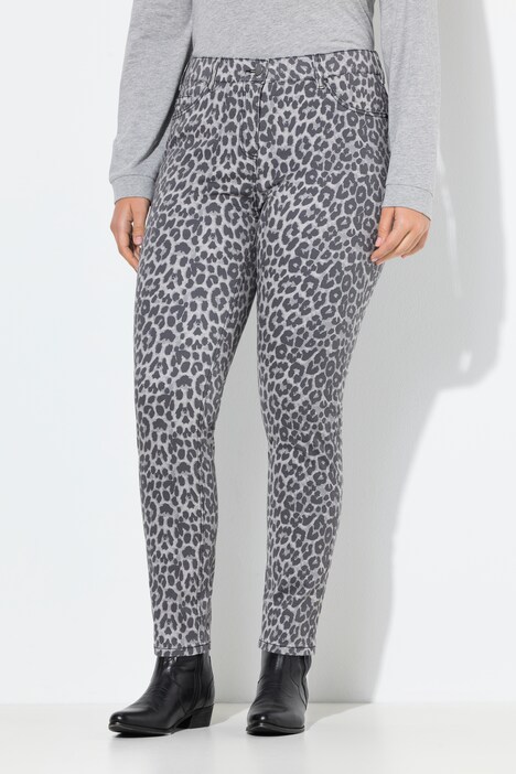 Jean Sarah motif léopard, jambe étroite et sergé stretch