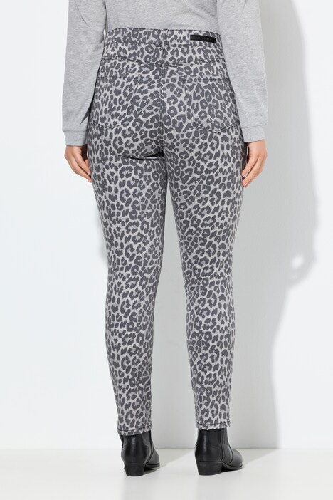 Jean Sarah motif léopard, jambe étroite et sergé stretch