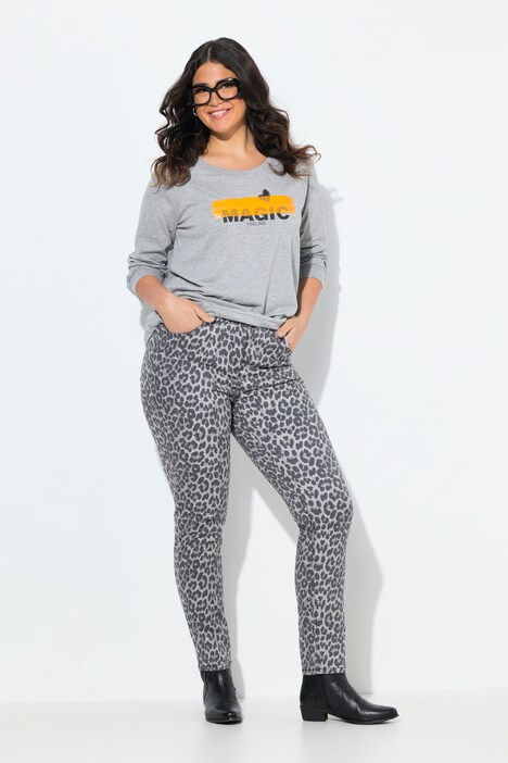 Jean Sarah motif léopard, jambe étroite et sergé stretch