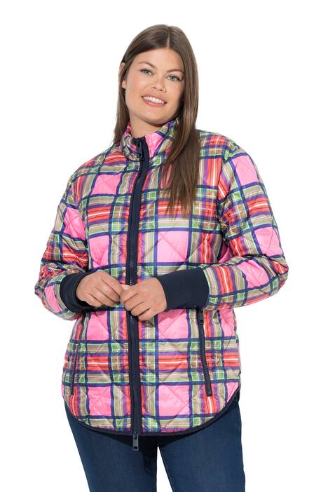 Prošívaná bunda, kostkovaná, stojáček, dvoucestný zip