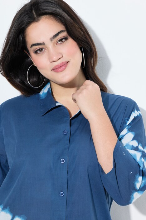 Longblouse, straight fit, batik prints, 3/4 sleeves