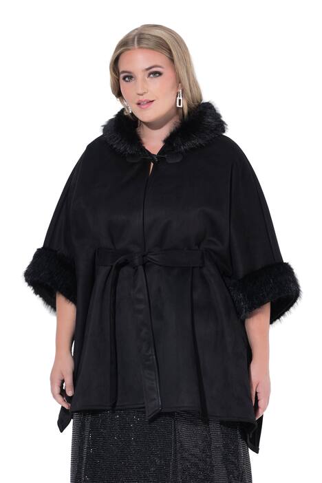 Pončo bunda, oversize, detaily z umělé kožešiny