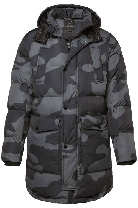 Prošívaná parka JP1880, maskáčová, kapuce, stahování v pase, do 7XL