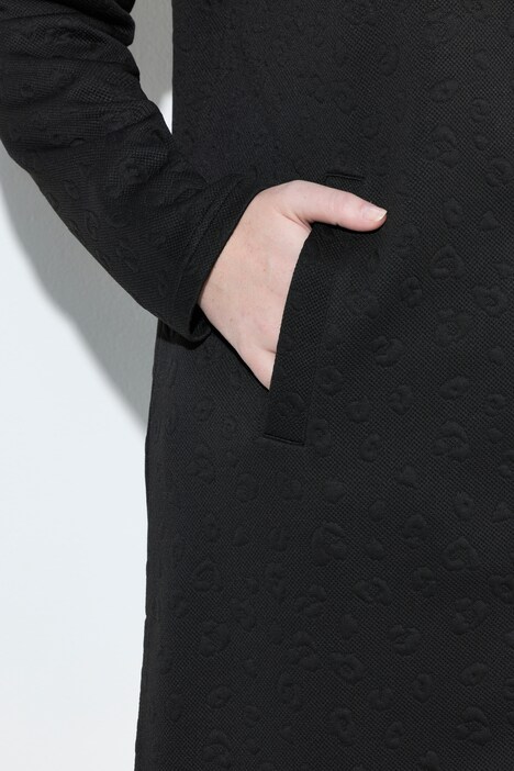 Veste longue col montant, motif léopard et fermeture à glissière, manches longues
