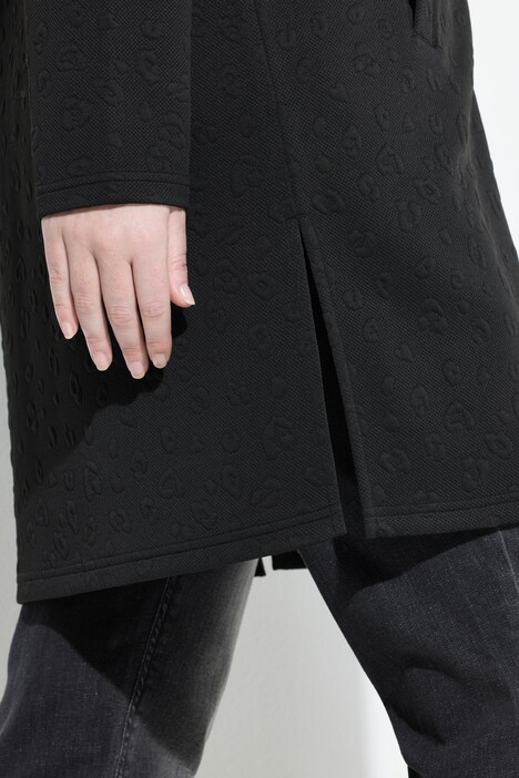 Veste longue col montant, motif léopard et fermeture à glissière, manches longues
