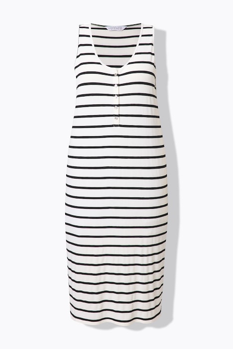 Midi-jurk, mouwloos recht model, jersey, structuur