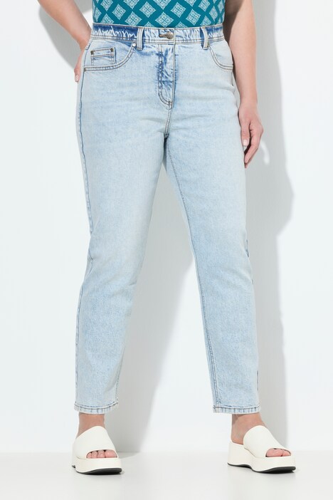 Jean Mom, coupe 5 poches. Délavage très tendance
