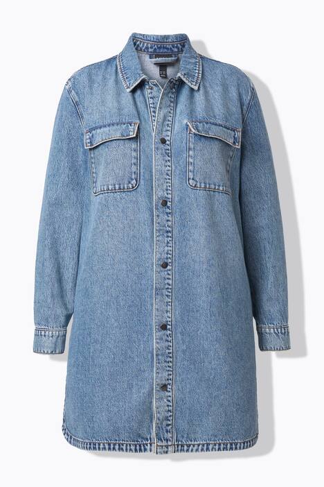 Shacket di jeans dal taglio oversize con collo da camicia e maniche lunghe