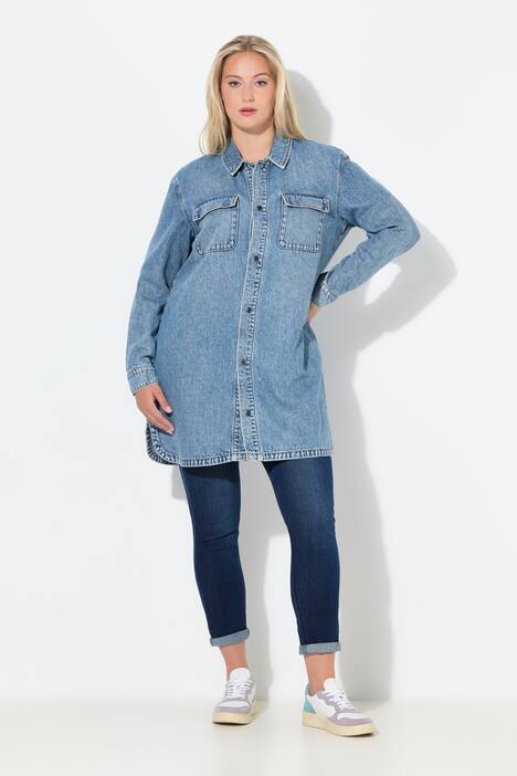Shacket di jeans dal taglio oversize con collo da camicia e maniche lunghe