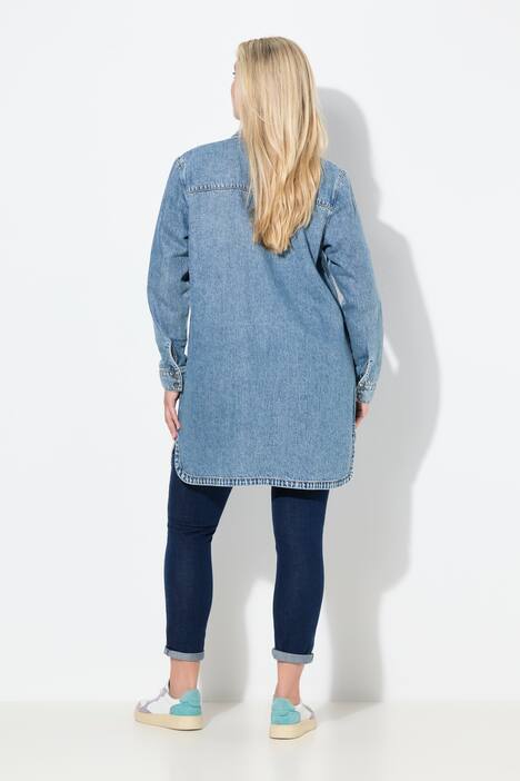 Shacket di jeans dal taglio oversize con collo da camicia e maniche lunghe