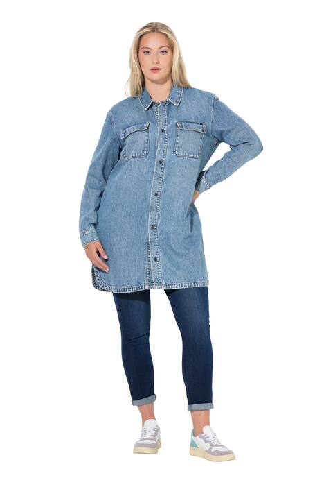 Džínová košilová bunda, oversize, límeček, dlouhé rukávy