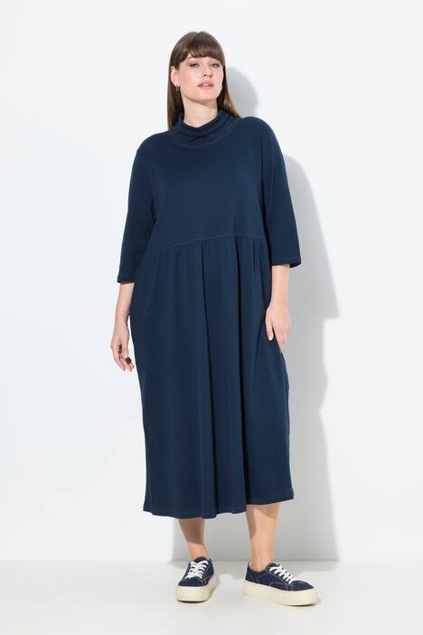 Robe maxi en jersey de coton bio, col montant et manches 3/4