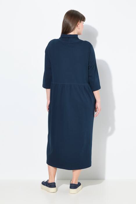 Robe maxi en jersey de coton bio, col montant et manches 3/4