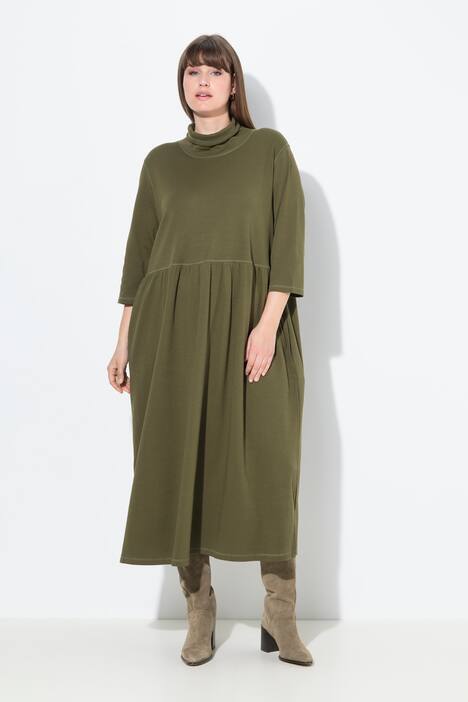 Robe maxi en jersey de coton bio, col montant et manches 3/4