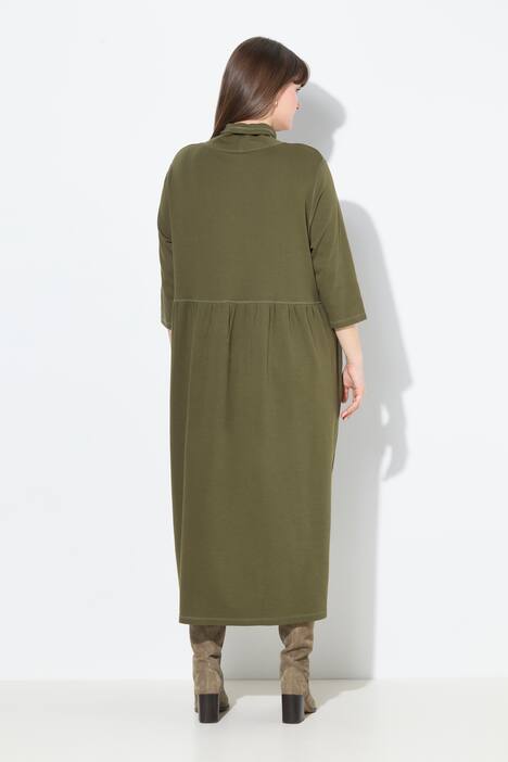 Robe maxi en jersey de coton bio, col montant et manches 3/4