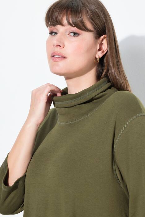 Robe maxi en jersey de coton bio, col montant et manches 3/4