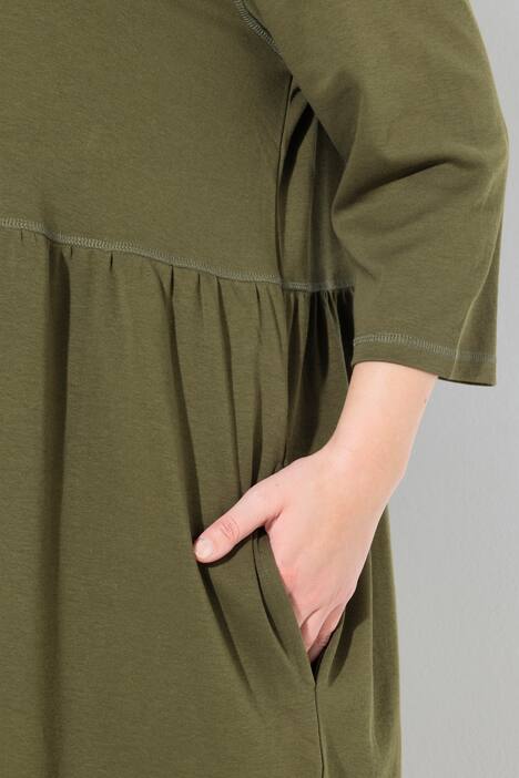 Robe maxi en jersey de coton bio, col montant et manches 3/4