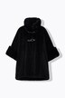 Poncho i vevd pels, oversized, stående krage, dekorative knapper