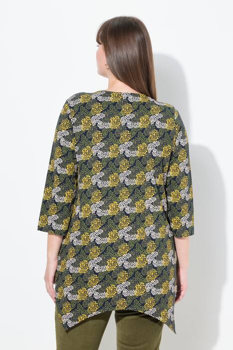 T-shirt en coton bio, décolleté en V et manches 3/4, base se terminant en pointes