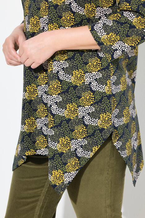 T-shirt en coton bio, décolleté en V et manches 3/4, base se terminant en pointes