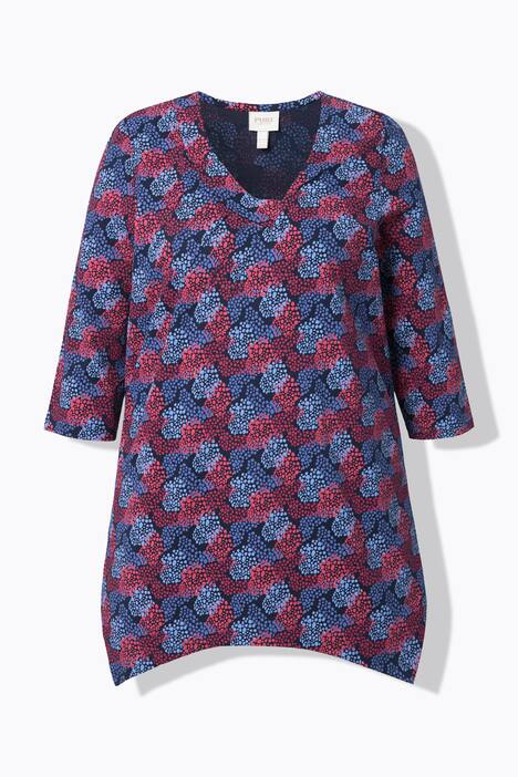 T-shirt en coton bio, décolleté en V et manches 3/4, base se terminant en pointes