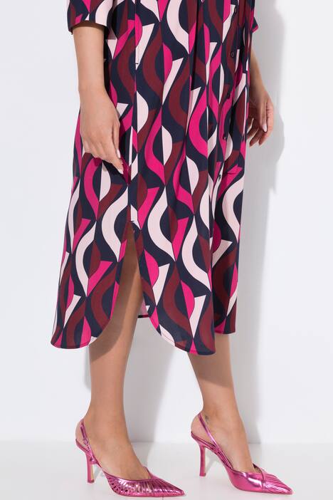 Robe maxi, col tunisien et manches 3/4, coupe évasée