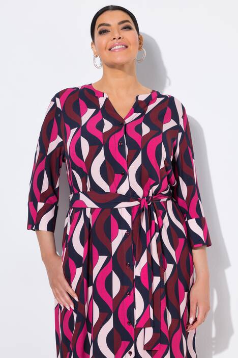 Robe maxi, col tunisien et manches 3/4, coupe évasée
