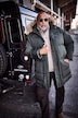 JP1880 doorgestikte parka, capuchon, geweven bont, badges, tot 8XL
