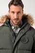 JP1880 doorgestikte parka, capuchon, geweven bont, badges, tot 8XL