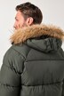 JP1880 doorgestikte parka, capuchon, geweven bont, badges, tot 8XL