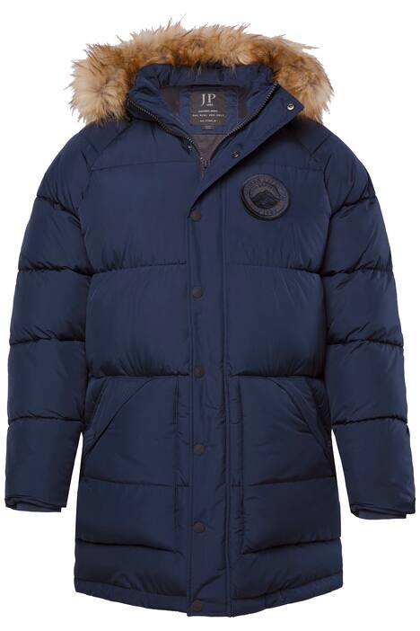 Prošívaná parka JP1880, kapuce, umělá kožešina, nášivky, do 8XL