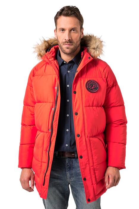 Prošívaná parka JP1880, kapuce, umělá kožešina, nášivky, do 8XL