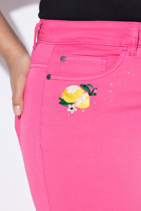 3/4-capri-jeans Carrie, citroenborduursel, glittersteentjes
