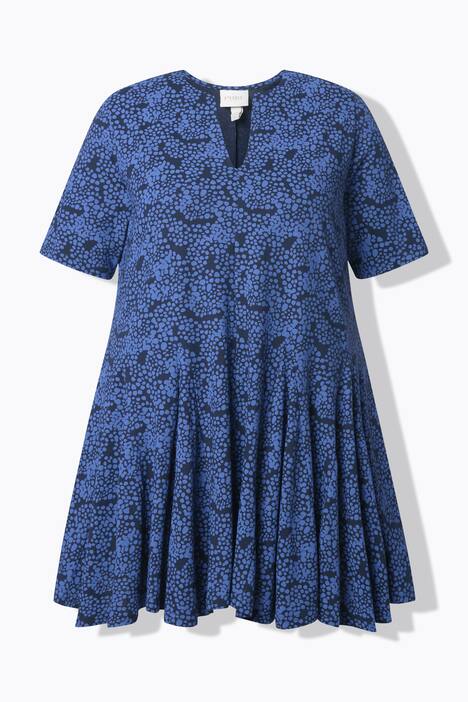 Eco Cotton Dot Print Godet Pleated Knit Tunic